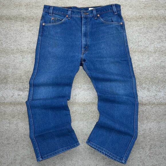 Vintage Orange Tab Levis 517 Jeans Bootcut Flared Fit Made in USA Dark Wash 90s - Picture 2 of 6